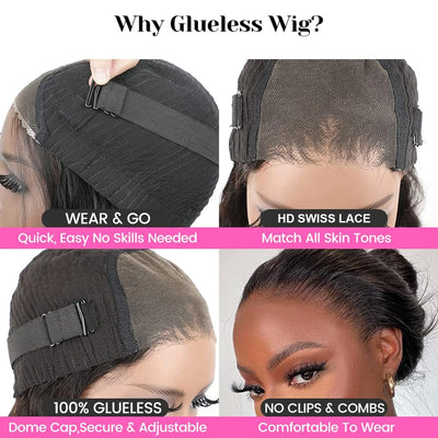 250% Kinky Straight Glueless Wig Ready To Wear And Go 13x6 Hd Yaki Straight Lace Front Human Hair Wigs For Women 30 36 Inch
