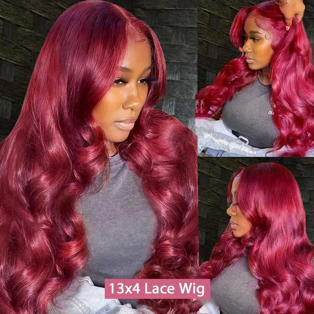 30-Inch Burgundy Body Wave Front Human Hair Wig
