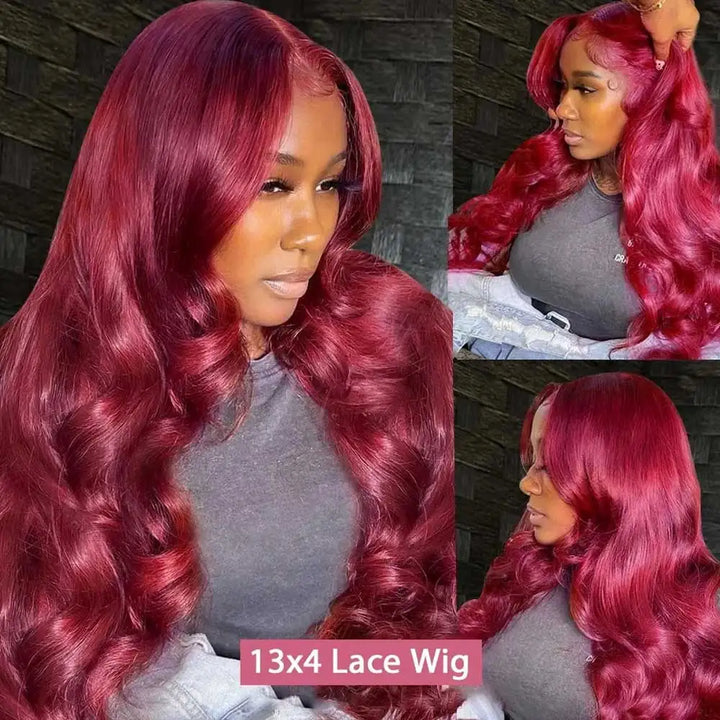 30-Inch Burgundy Body Wave Front Human Hair Wig