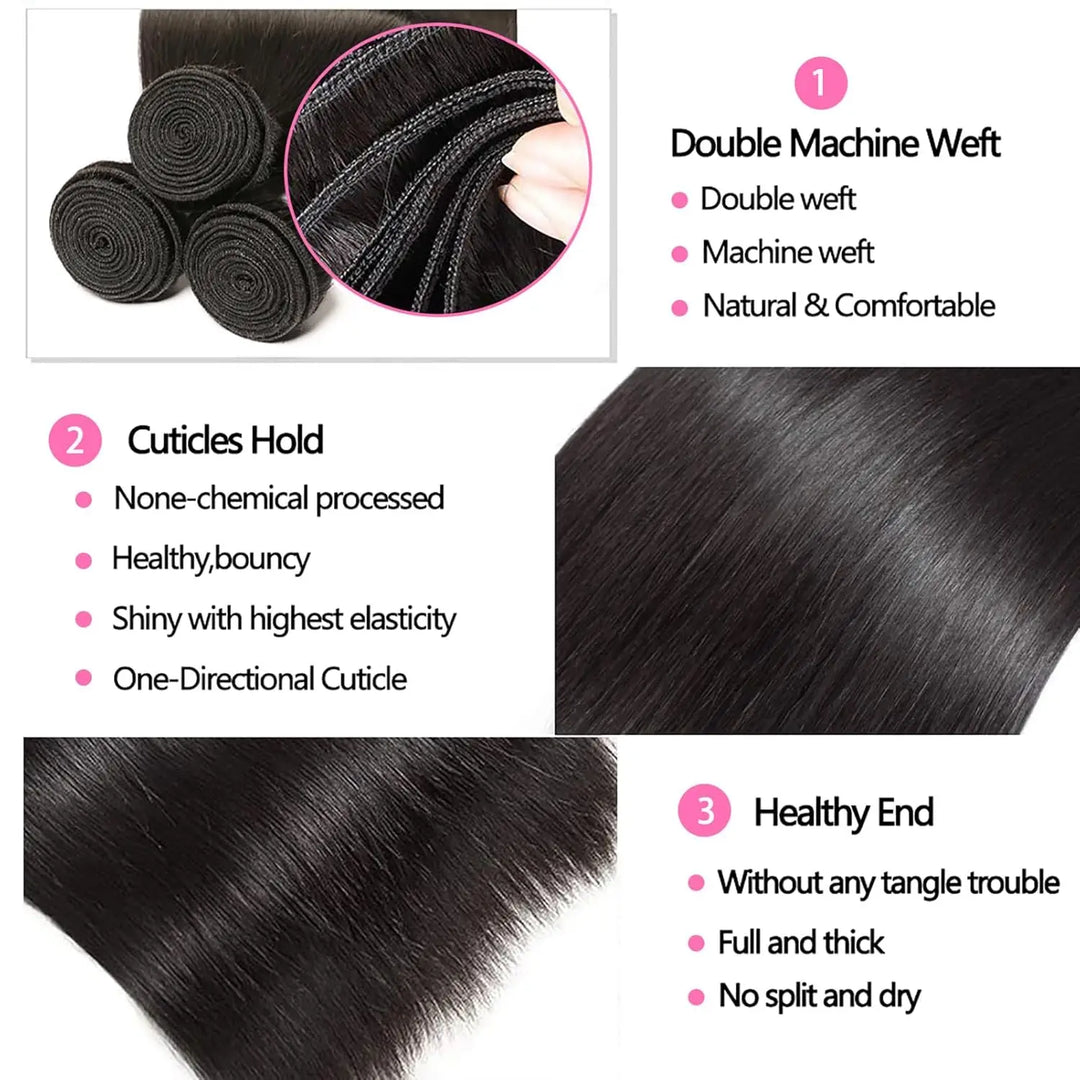 Straight Human Hair Bundles with Closure - JoySky Hair