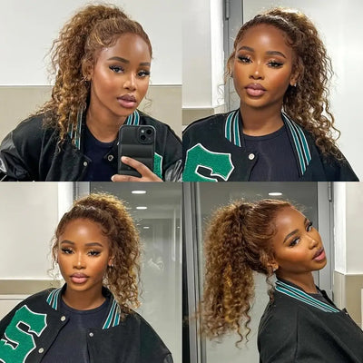 200 Density Invisible Strap Highlight Curly 360 Full Hd Lace Front Wig Honey Blonde Deep Wave Frontal Glueless Wig Human Hair