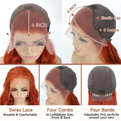 30 36 Inch Ginger Hd Lace Wig 13X6 Human Hair Deep Wave Frontal Wig Curly Lace Front Wig Colored Brazilian 250 Density For Women