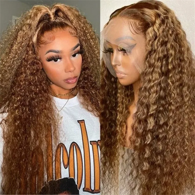 Glueless Curly Wigs Highlight Wig Human Hair 13x6 HD Lace Frontal Wigs 100% Human Hair Water Deep Curly Wave HD Lace Front Wig
