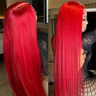 30 Inch Red Straight Wig Human Hair 13x4 Hd Lace Frontal Wigs Human Hair Brazilian Colored Straight Lace Front Wig Density 250%