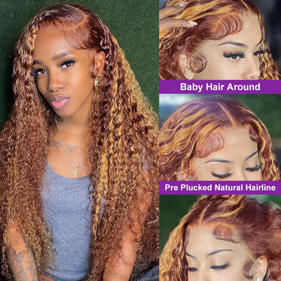 Glueless Curly Wigs Highlight Wig Human Hair 13x6 HD Lace Frontal Wigs 100% Human Hair Water Deep Curly Wave HD Lace Front Wig