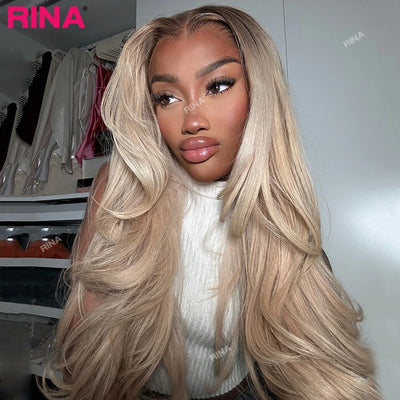 Brown Root Ash Blonde Straight 13X4 13x6 Lace Frontal Human Hair Wigs Transparent Lace 180 Density Ombre Blonde 5x5 Lace Closure