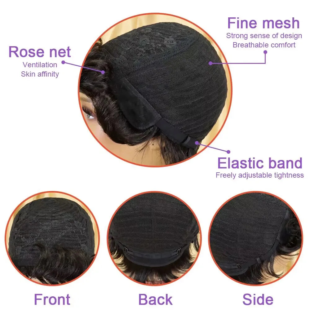 Straight Pixie Cut Human Hair Wig with Bangs - JoySky Hair