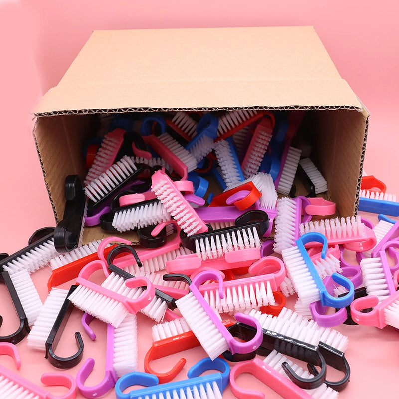 100pcs Cleaning Nail Brush Tools Colorful Plastic Dust Cleaner Brushes Nail Art Pedicure Powder Soft Remover Manicure Tools
