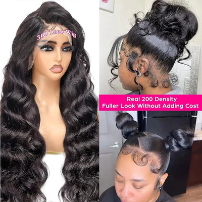 SoGreat 360 Lace Wig Invisible Drawstring Loose Body Wave Body Wave Human Hair Wigs Natural Black Wig Pre-Plucked Brazilian Hair