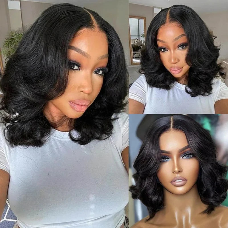 16Inch Wear And Go Glueless Bob Wig Human Hair Short Body Wave Lace Front Wigs Pre Cut Brazilian Hair 4x4 5X5 HD Lace Closure Wig For Women Short Bob Glueless Body wave Human Hair Wig  220% Density Pre-Plucked No Lace Front C