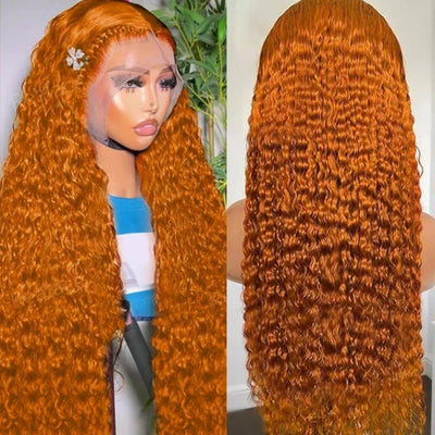 30 36 Inch Ginger Hd Lace Wig 13X6 Human Hair Deep Wave Frontal Wig Curly Lace Front Wig Colored Brazilian 250 Density For Women