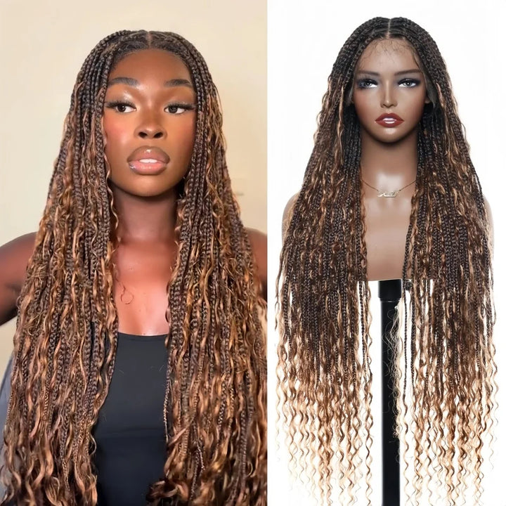 38-Inch Ombre Brown Knotless Braided 360 Lace Wig