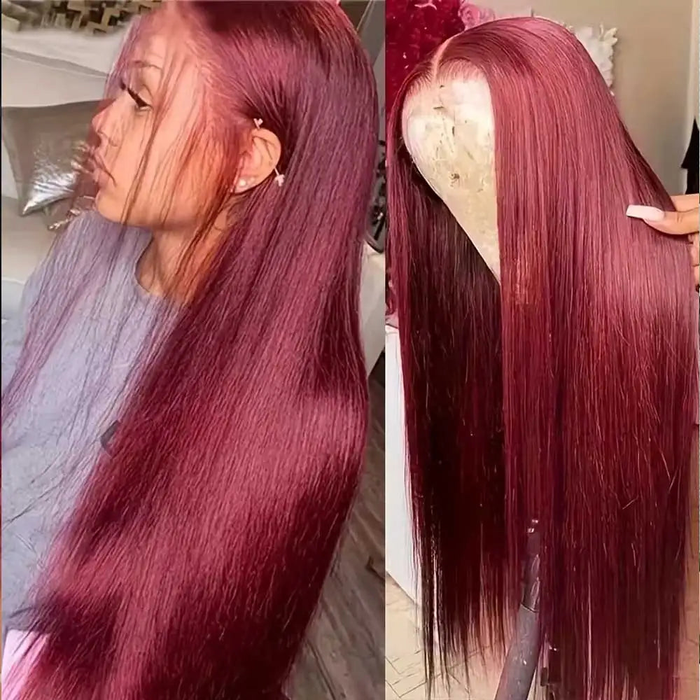 30-Inch Burgundy Body Wave Front Human Hair Wig