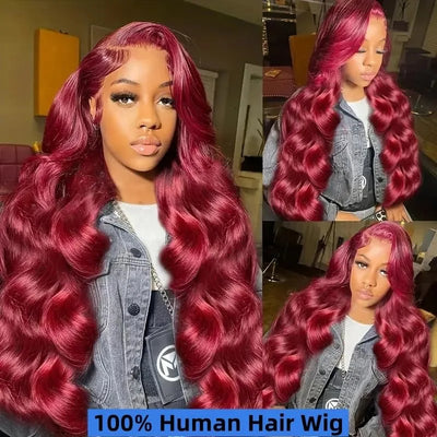 13x6 Lace Front Wigs Human Hair 200% Density 99j Burgundy Lace Front Wigs Human Hair 28 inch Body Wave Lace Front Wigs Brazilian