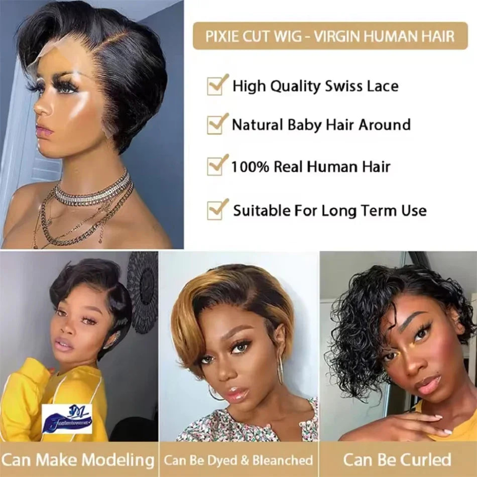 Side Part Pixie Cut Lace Front Human Hair Wig - JoySky Hair