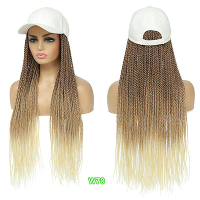 TOMO Baseball Cap Hat Wig Hair with Synthetic Crochet Braids for Women Long 24" Senegalese Twist Attached with Hat Wig for Girls