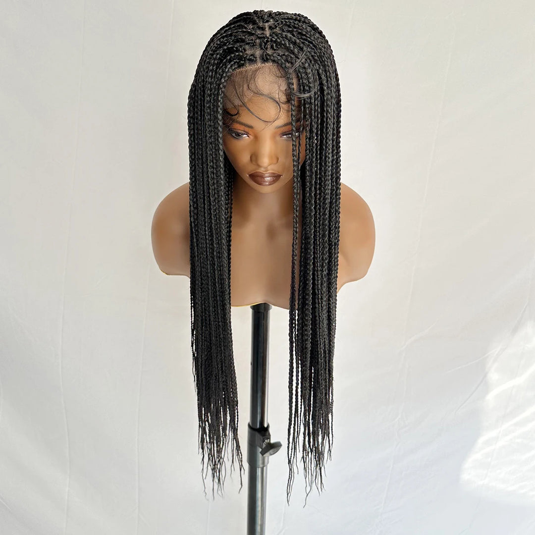 30-Inch Black Braided Full Lace Wig