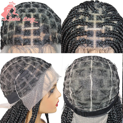 Synthetic Knotless Box Braided Wigs French Curly Full Lace Braids Hair Wig Afric Cornrow Braiding Lace Wigs For Black Women