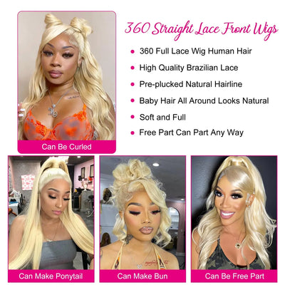 Blonde 360 Lace Frontal Wigs Human Hair 200% Density 613 Stright Lace Front Wig Human Hair Pre Plucked 360 Full Lace Wigs 38inch