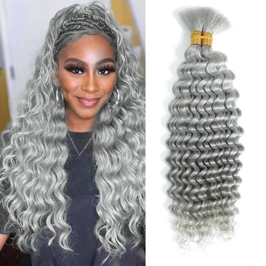 Grey Deep Wave Bulk Human Hair Braiding Blonde Ginger Curly Brazilian Hair for Human Hair Extensions for Micro Braiding No Weft