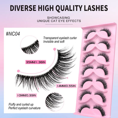 VELTRINAY Cat Eye False Eyelashes Natural Voume Fake Eyelash Faux Mink Eye Lashes Clear Eyelash Band Fake Lashes Makeup