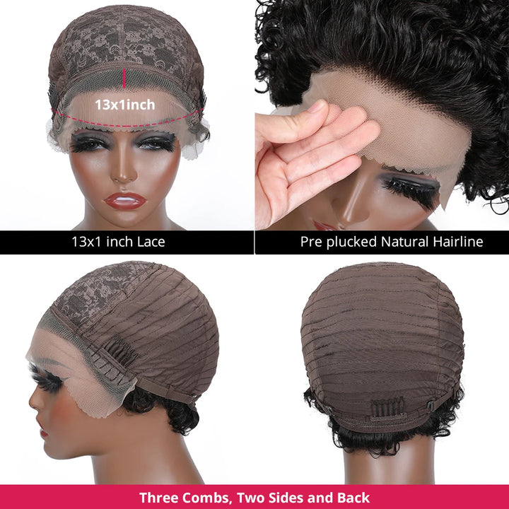 Short Curly Pixie Cut Lace Human Hair Wig