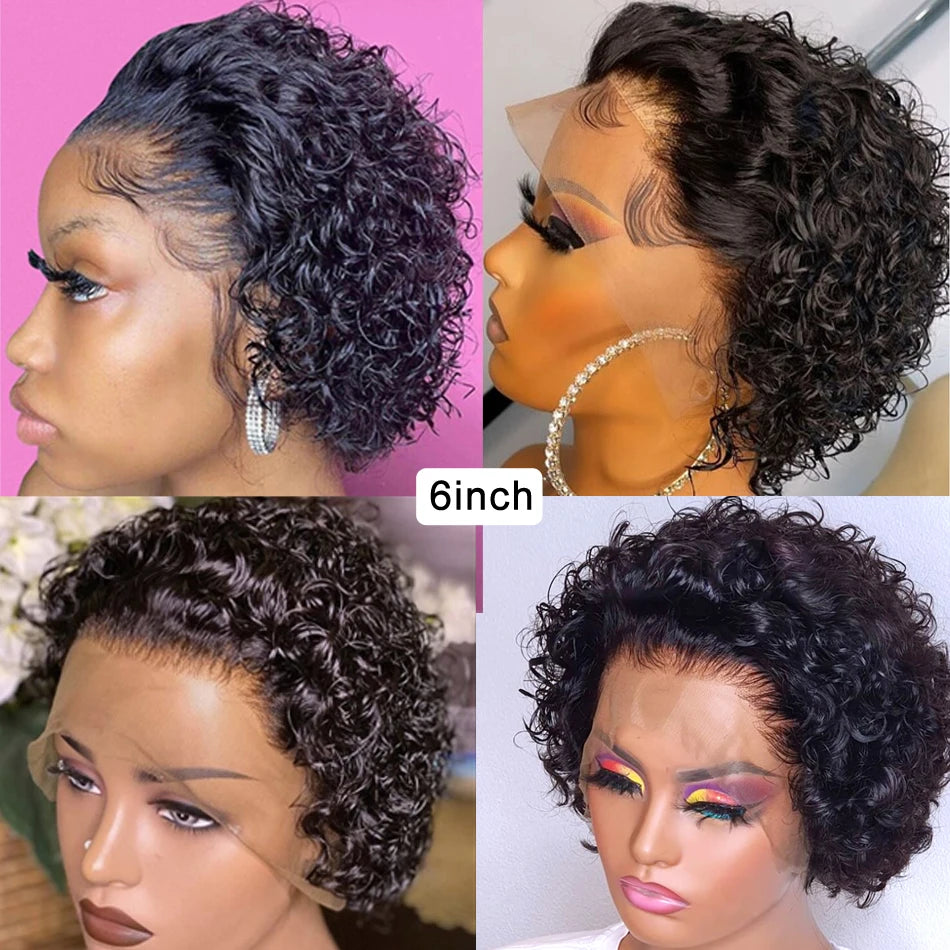 Short Curly Pixie Cut Lace Human Hair Wig